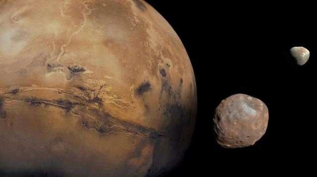 Mars with its two moons