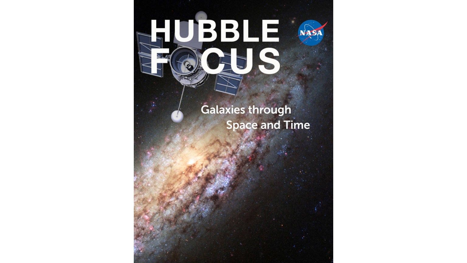 A n e-book cover for the Hubble Focus-Galaxies Through Space And Time book