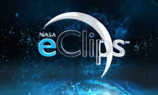 Screengrab of NASA eclips logo, text against a half-moon shape on the upper right letters