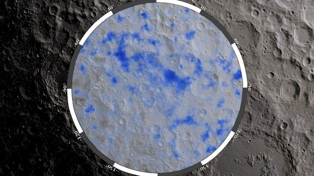Enhanced image showing possible water-ice on the Moon.