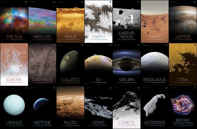 Collage of Solar System poster set featuring planets