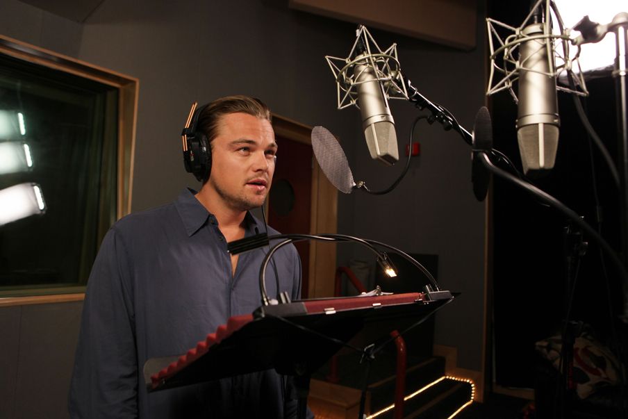 Leonardo Dicaprio in a sound room recording the narration for a Hubble movie.