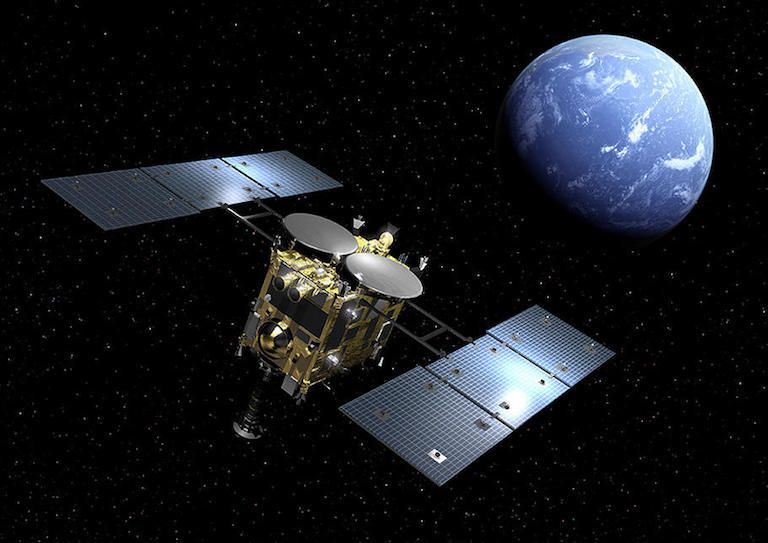 Illustration of Japan's Hayabusa2 spacecraft in space near Earth
