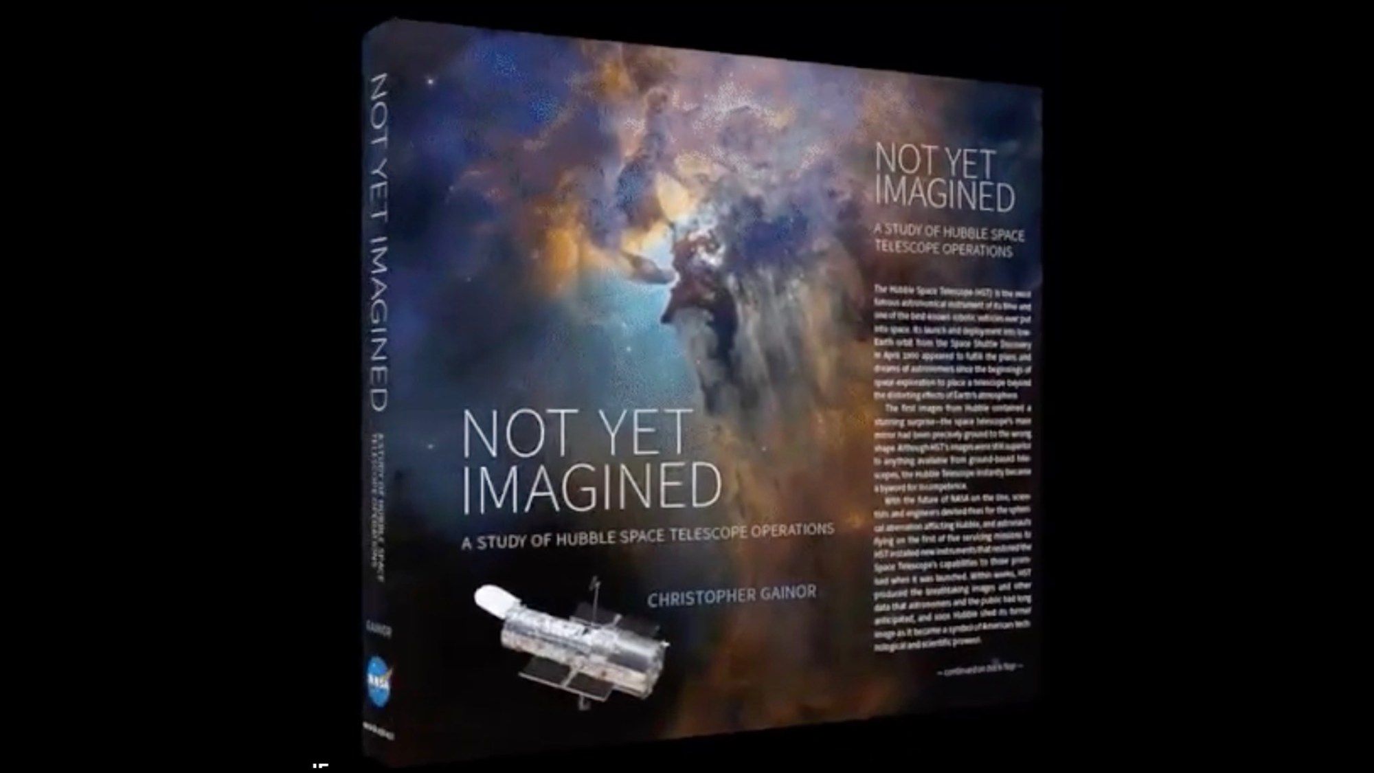 The cover and inside jacket of a Hubble history book named Not Yet Imagined"