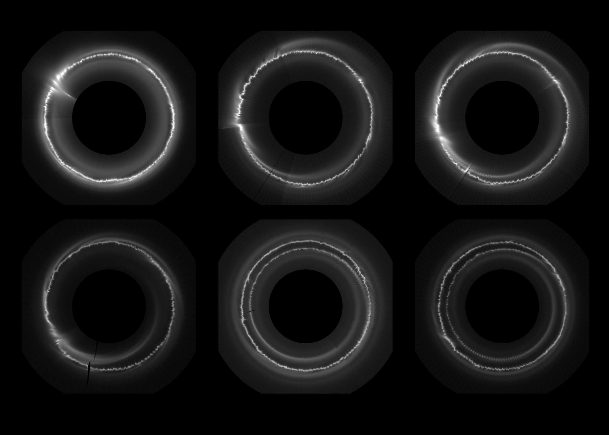 Six Cassini images of Saturn’s F ring