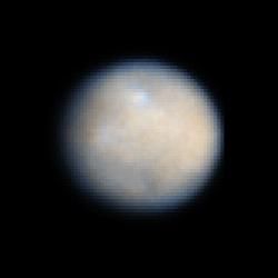 This is a NASA Hubble Space Telescope color image of Ceres, the largest object in the asteroid belt.