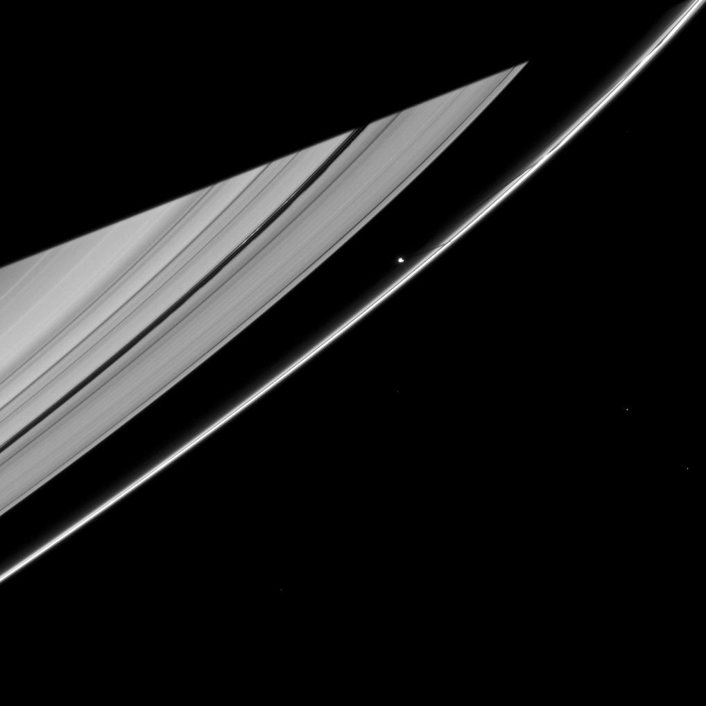 Prometheus casts a narrow shadow on the rings