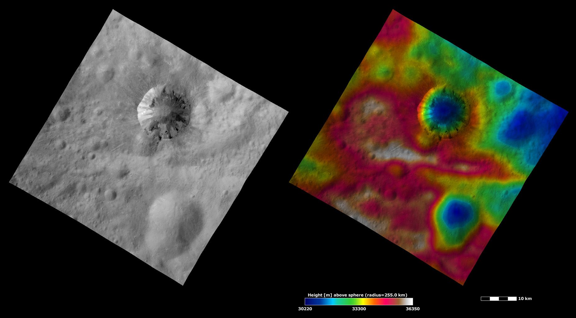Apparent Brightness and Topography Images of Cornelia Crater
