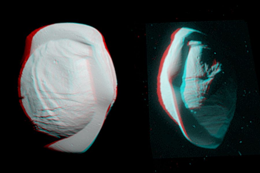3D image of Saturn's moon Pan.