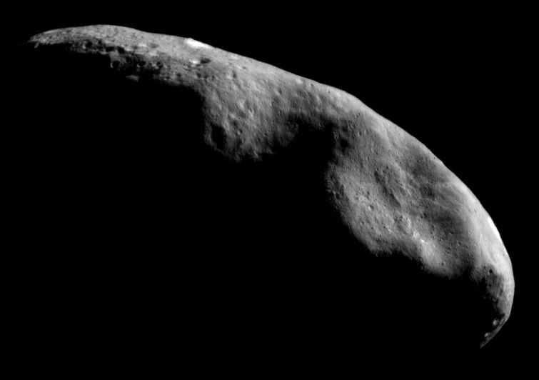 This mosaic of NEAR Shoemaker images, taken on December 3, 2000, from an orbital altitude of 200 kilometers (124 miles), provides an overview of the eastern part of the asteroid's southern hemisphere.