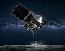 Artist's rendering of OSIRIS-REx collecting a sample from an asteroid.