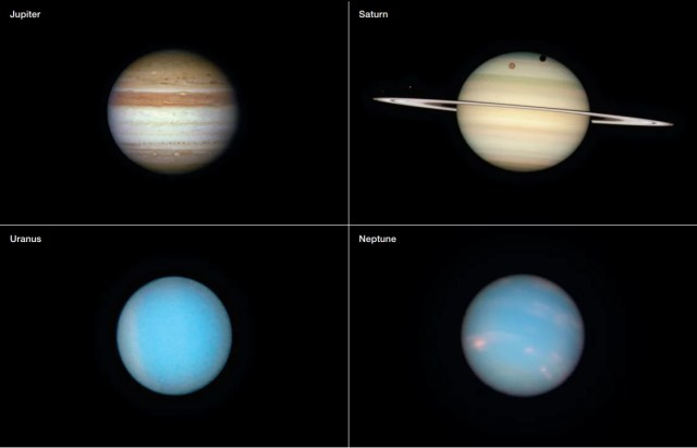 upper left: Jupiter, upper right: Saturn, lower left: Uranus, lower right: Neptune
