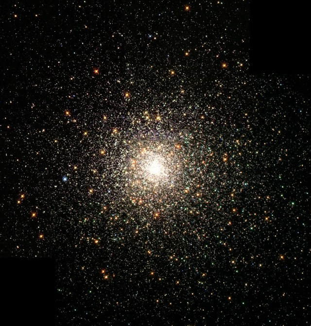 A giant sphere of stars in colors of white, yellow, yellow-orange
