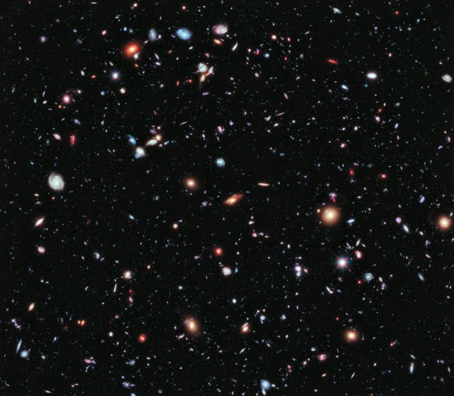 The field of view is filled with galaxies in all shapes and sizes. Colors range from red to blue and those in between.