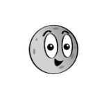 Gray and white smiling,cartoon-like illustration of planet Mercury.