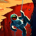 Illustration of astronaut repelling down the side of Valles Marineris.