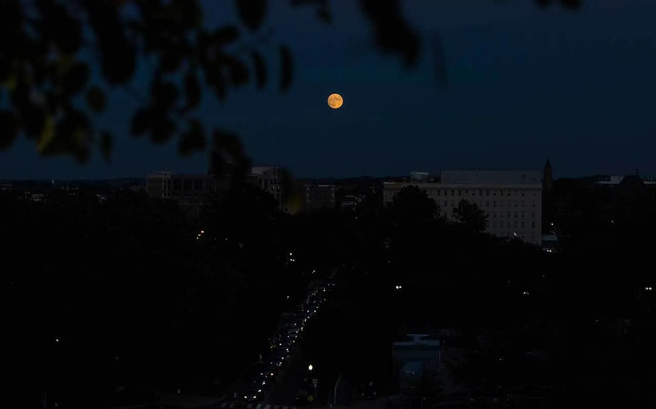 Moon rising over America's Square in Washington