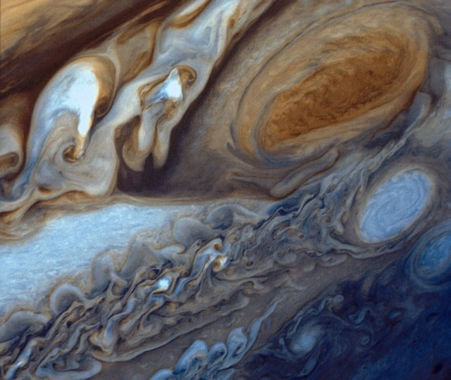 This close-up of swirling clouds around Jupiter's Great Red Spot was taken by Voyager 1. Credit: NASA/JPL.