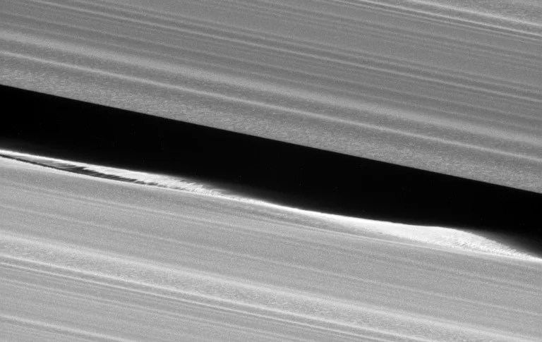 A close-up view of the Keeler Gap in Saturn's rings