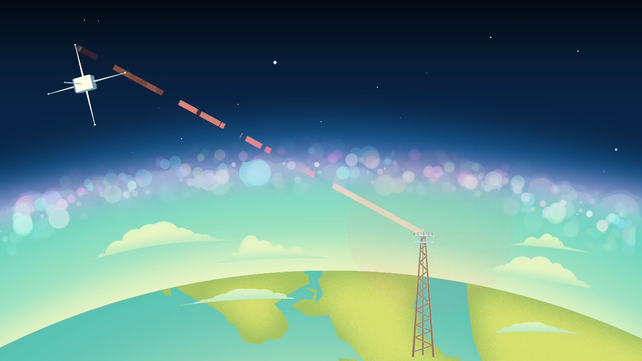 illustration depicting signals passing through ionosphere