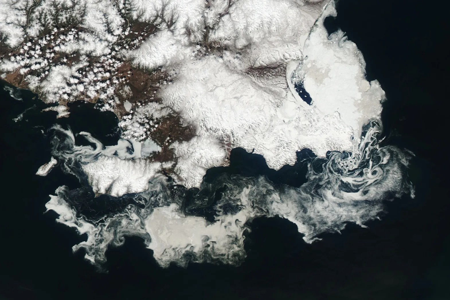 Ice breaking up off the Russian coast.