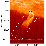 A portion of the Sun, shown against a graph. A bright stream of solar material is bursting off the Sun.