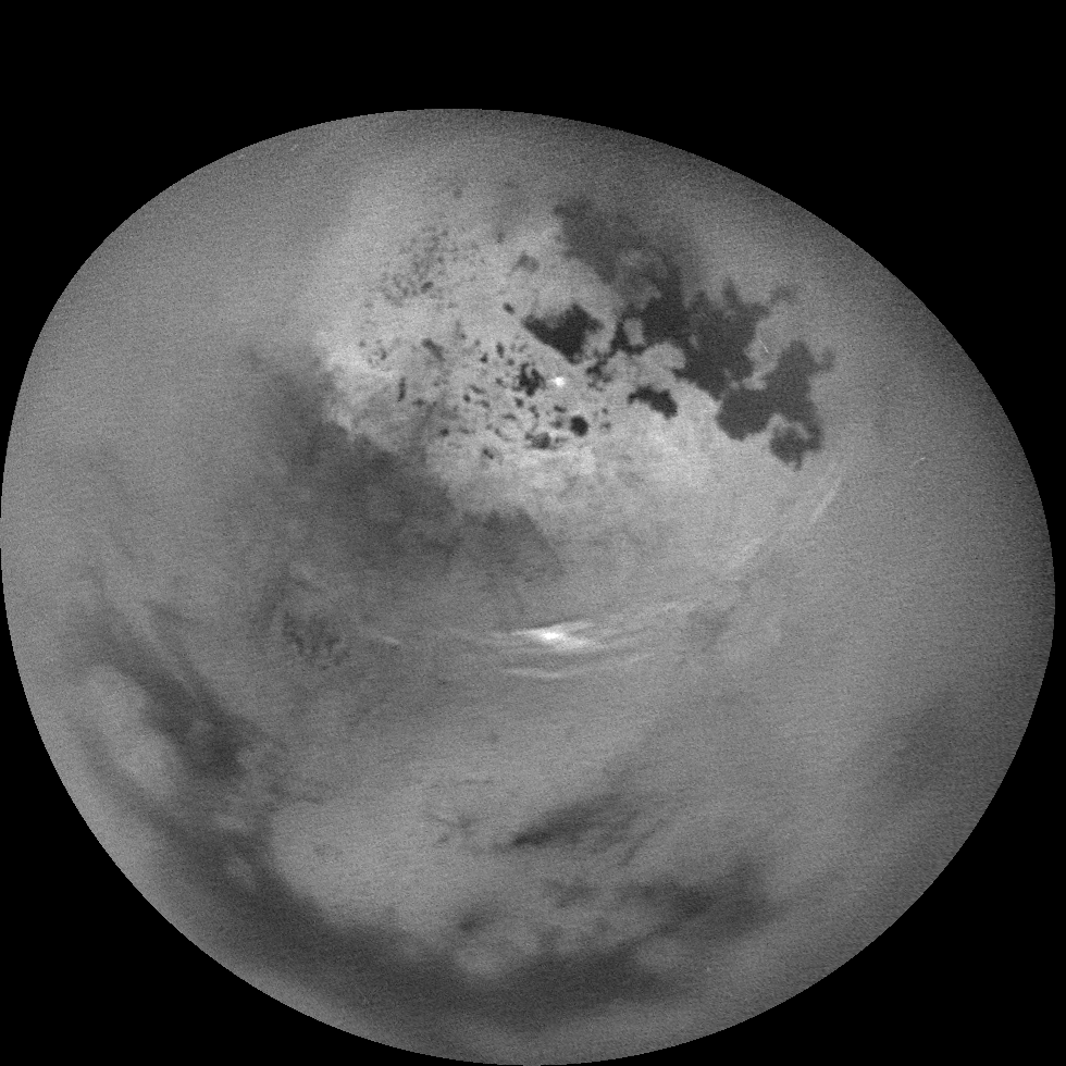 Animated GIF showing clouds moving across the face of Titan.