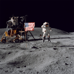 Man in the moon with American flag
