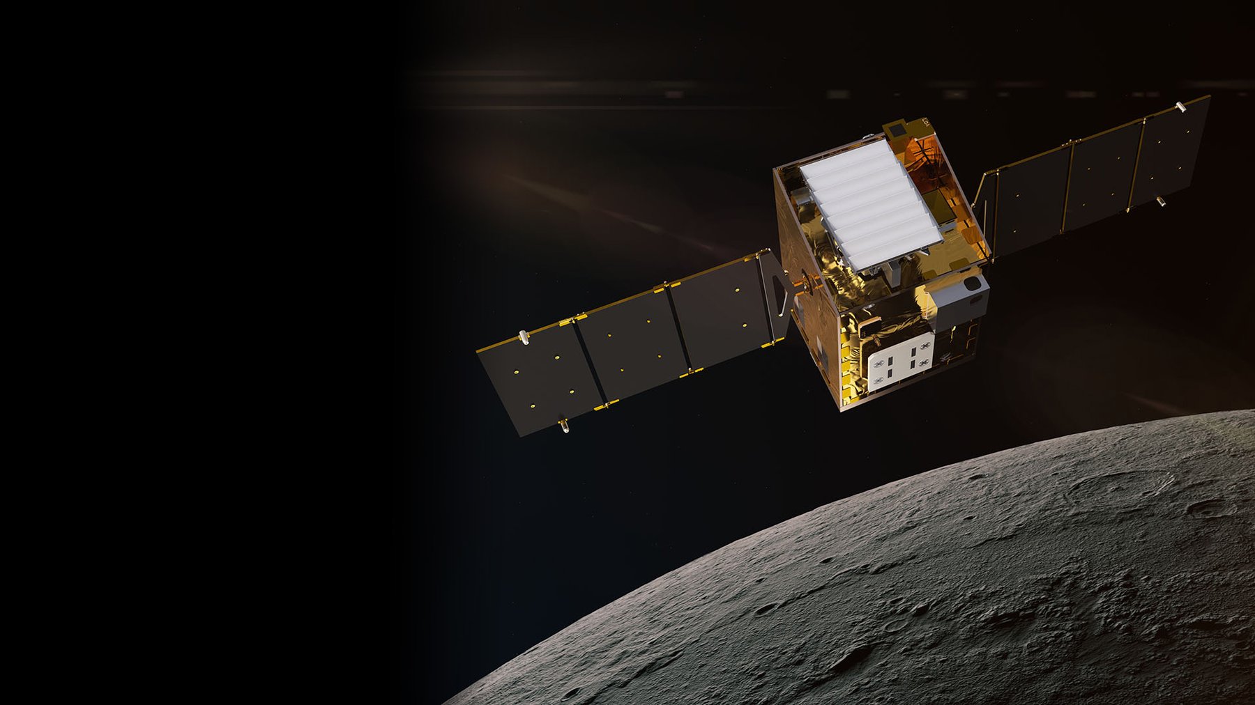 Boxy, SmallSat in orbit over the Moon