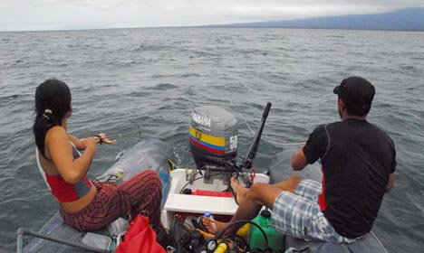 Cruising along in an inflatable panga.