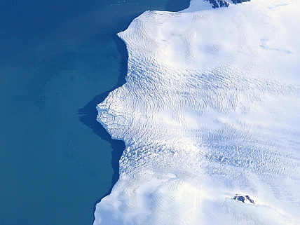 Antarctica's Larsen Ice Shelf, viewed from NASA's DC-8 aircraft in 2004, is one target of the 2009 Operation: Ice Bridge Antarctica campaign. Credit: NASA/Jim Ross