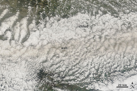 Eyjafjallajökull ash mixed with clouds in the skies above Germany, April 16, 2010.