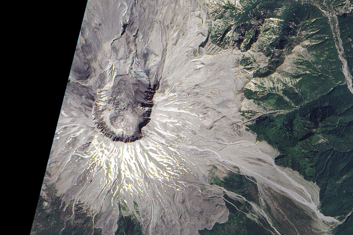 Satellite image of Mount St. Helens, August 23, 2010.