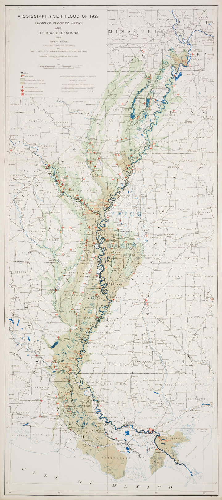 Mississippi River Flood of 1927 Showing Flooded Areas and Field of Operations.