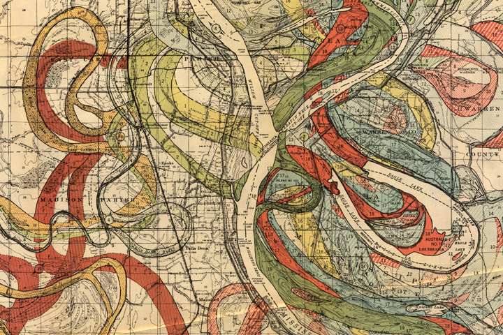 Map of relic meanders on the Mississippi.