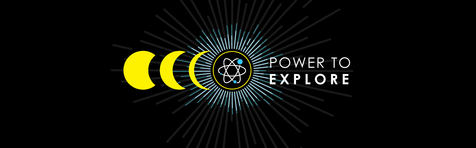 The power to explore logo combines an artistic suggestion of an eclipse with the universal symbol for nuclear energy.