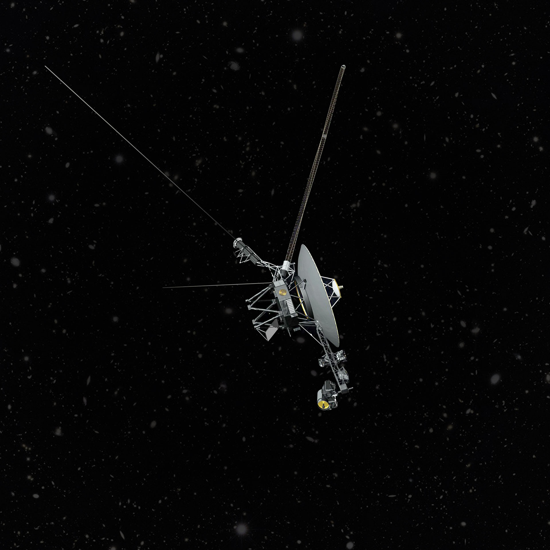 Artists's concept of a Voyager spacecraft in deep space.