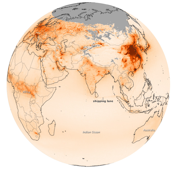 Global NO2 (no land mask; scaled 0 - 20E15 molecules/cm^2)