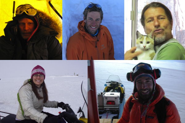 From top left, clockwise: Rick Forster, Ludo Brucker, Jay Kyne (his furry friend won't come to Greenland), Clement Miege and Lora Koenig.