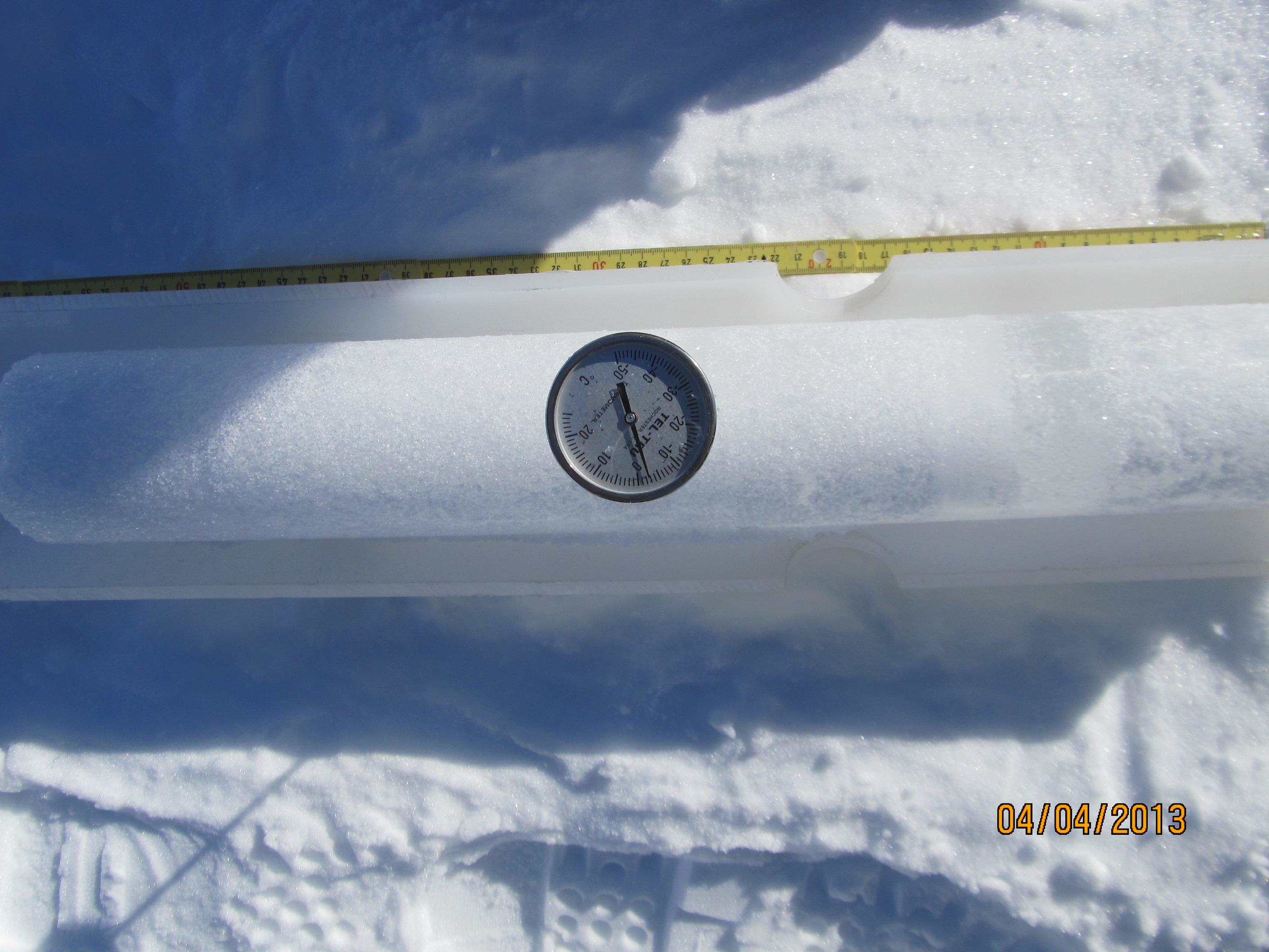 Measuring the temperature of an ice core.