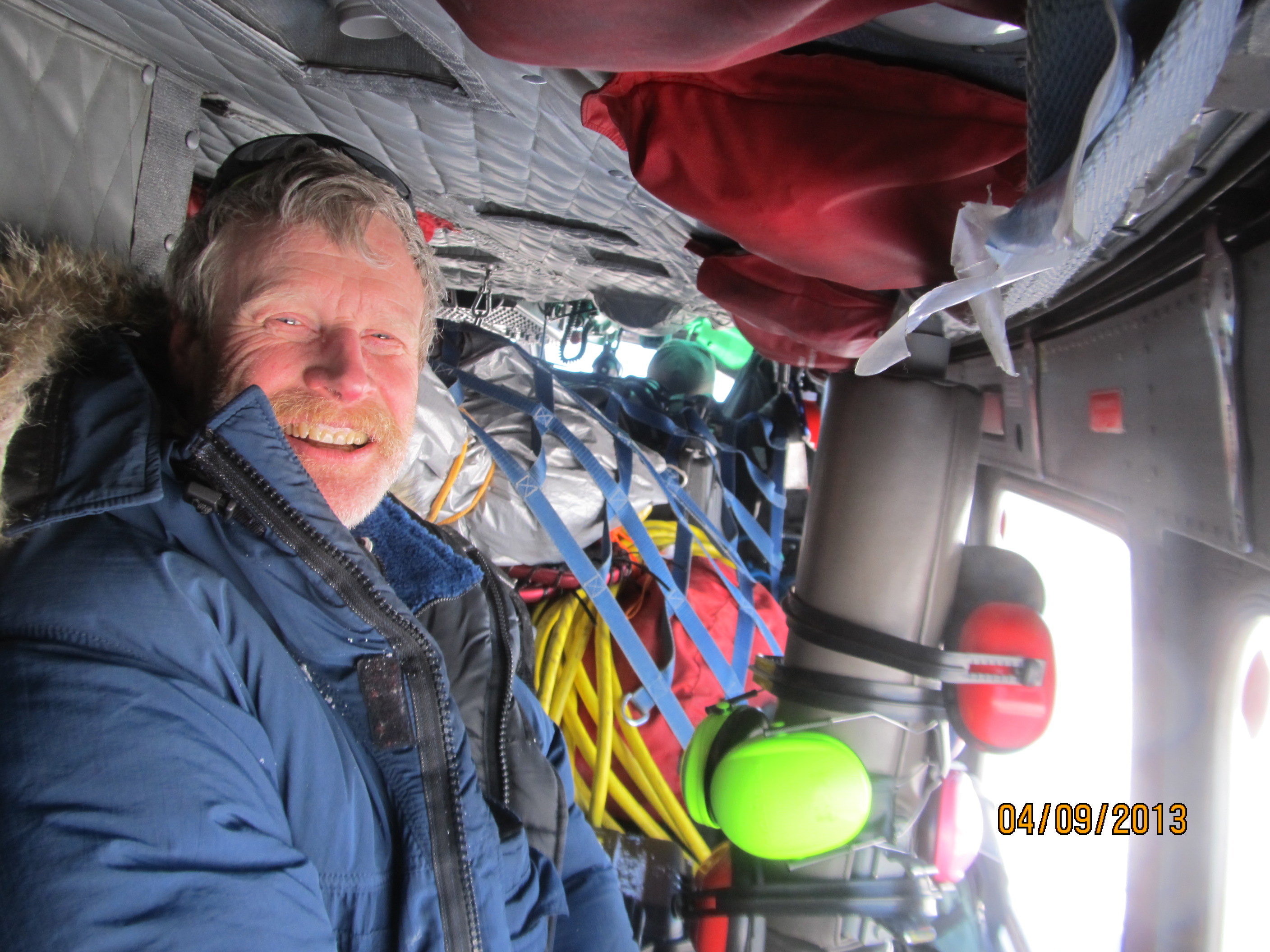 Rick loaded in helicopter to head back to Kulusuk after a successful field campaign.