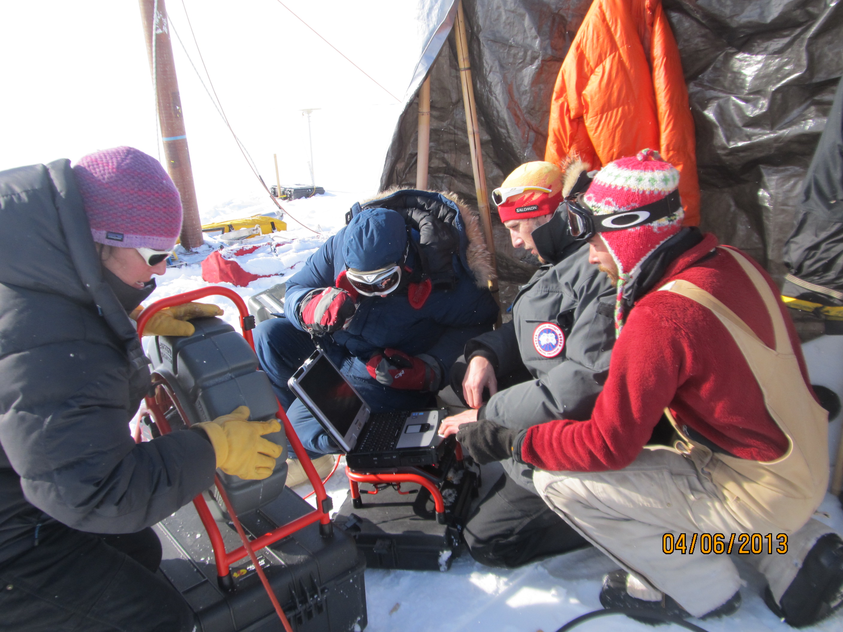 Rick and Clem enjoying the first view of the firn's internal stratigraphy