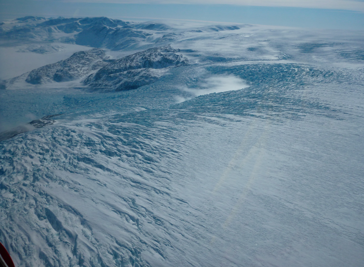 Seeing the transition between the flat ice sheet and the fast flowing outlet glaciers.