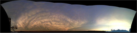 Panorama of wavy mammatu clouds