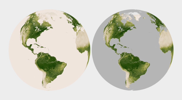 Gray fill values separate land from ocean in this vegetation map.