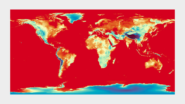 Spectral palette applied to global elevation data with D3.js.