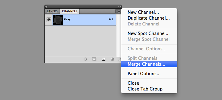 Photoshop Merge Channels command screenshot.
