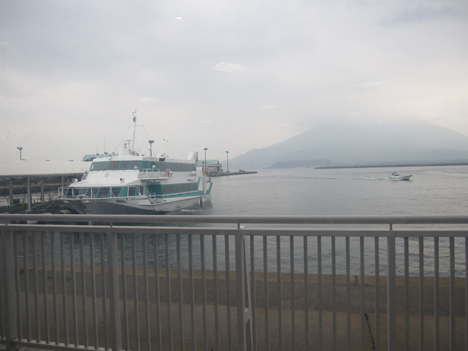 The view outside the ferry station of Mt. Sakurajima, an active volcano across the bay. Credit: NASA / Ellen Gray