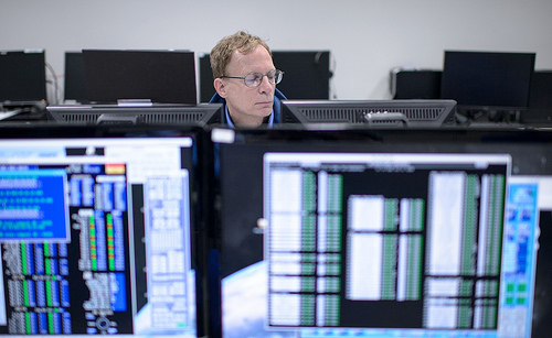 NASA GPM Radio Frequency Engineer David Lassiter monitors the progress of an all-day launch simulation for the Global Precipitation Measurement (GPM) Core Observatory at the Spacecraft Test and Assembly Building 2 (STA2), Saturday, Feb. 22, 2014, Tanegashima Space Center (TNSC), Tanegashima Island, Japan. Photo Credit: (NASA/Bill Ingalls)