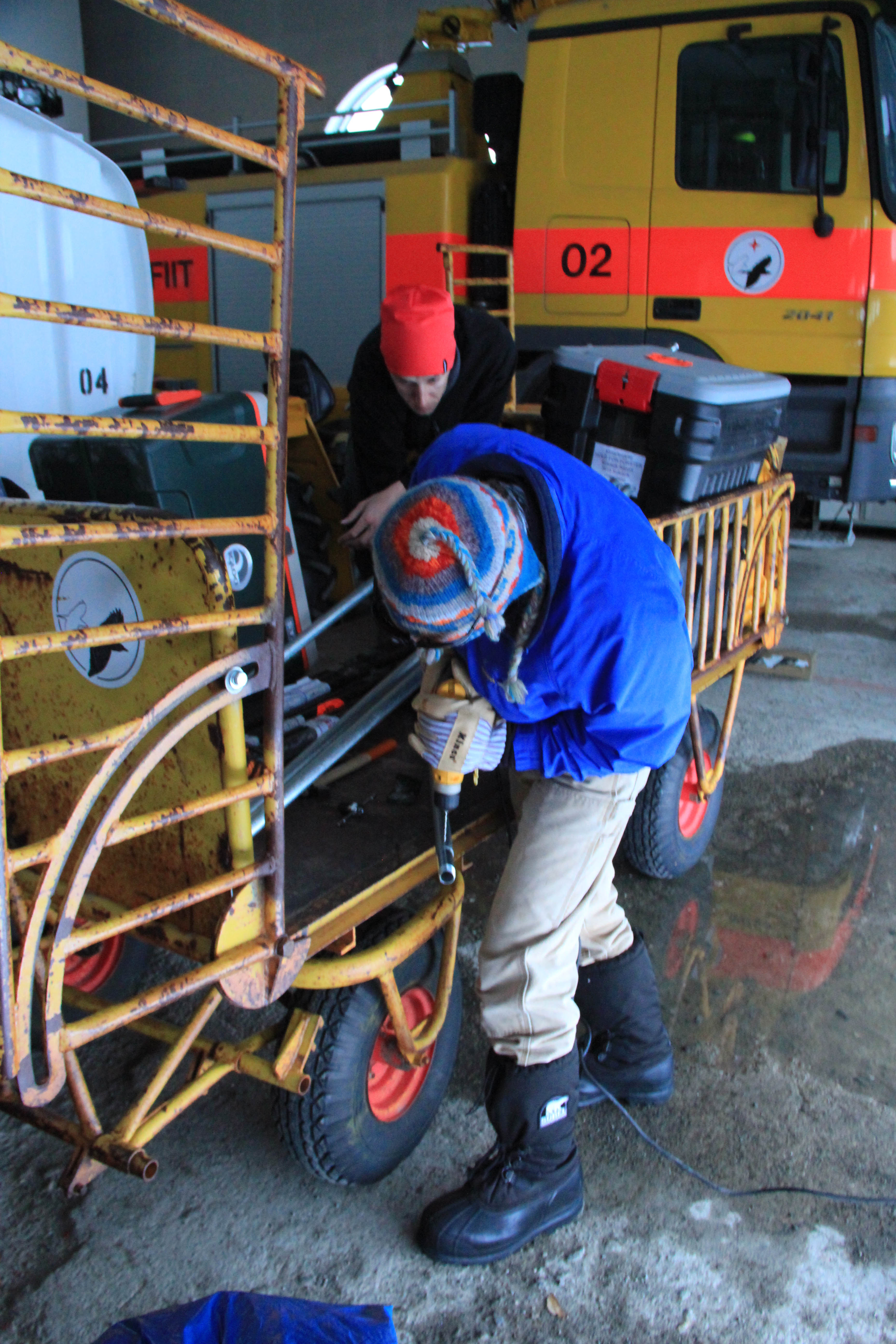 Rick works on an extension of the ARGOS antenna mast that we already have installed in the field. (Credit: Clément Miège.)